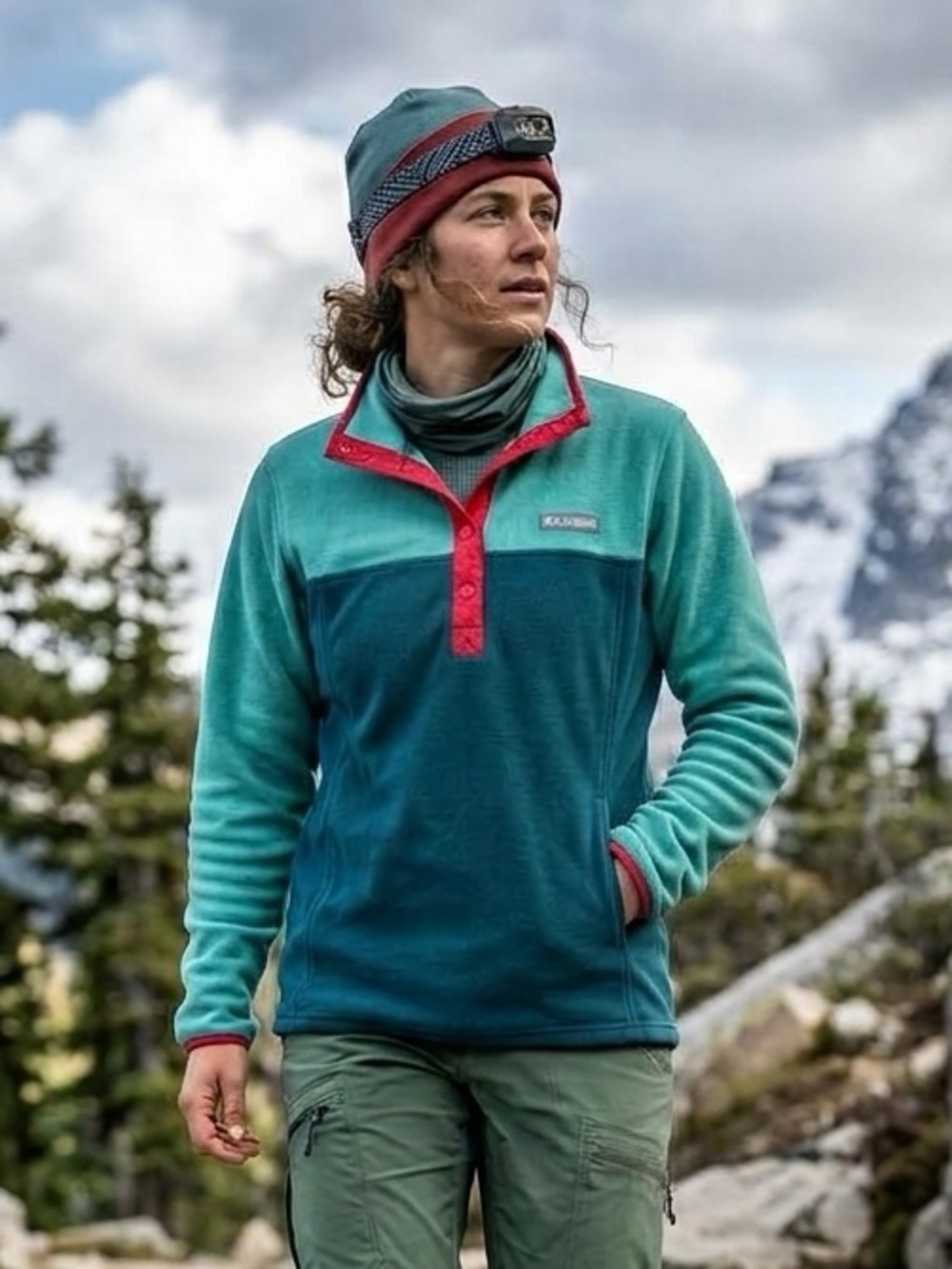 Columbia Colorblock Mint Green Teal Fleece Plus Pullover 2X Gorpcore